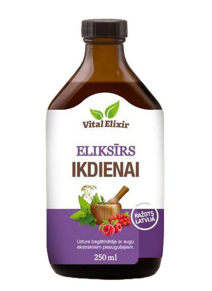 Eliksīrs Ikdienai – Dabisks Atbalsts Imunitātei un Labsajūtai. Pasūti jau šodien. ražots Latvijā.